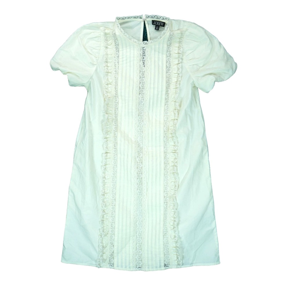 J.Crew‎ Women's Lace Trim Puff Sleeve Pintuck Dress in Ivory Size XXS MSRP $188